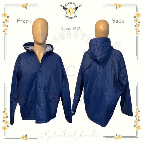 Vintage Stearns Drywear Quilted Snap Hoodie PolyVinyl Coat Men's Size M/L Blue - Picture 1 of 8
